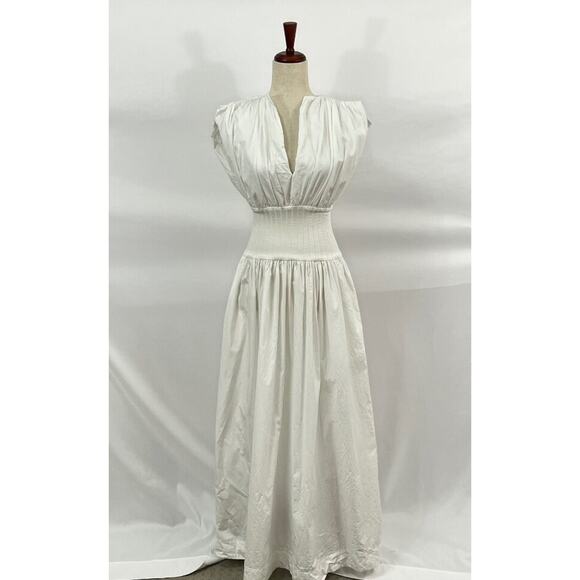 ESSE Studios Sz 2 US XS White Cotton Rib Gathered Maxi Dress - Picture 8 of 11